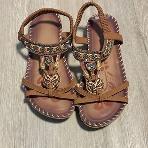 Brown Beaded Women's Sandals